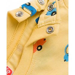 Babyhug Cotton Knit Full Sleeves T-Shirt & Pyjama Co-ord Night Suit With Car Print - Yellow
