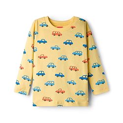Babyhug Cotton Knit Full Sleeves T-Shirt & Pyjama Co-ord Night Suit With Car Print - Yellow
