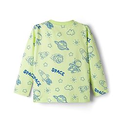 Babyhug Cotton Knit Full Sleeves T-Shirt & Pyjama Co-ord Night Suit With Space Theme Print - Green