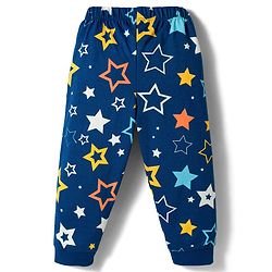 Babyhug Cotton Knit Full Sleeves T-Shirt & Pyjama Co-ord Night Suit with Star Print - Navy Blue