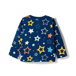 Babyhug Cotton Knit Full Sleeves T-Shirt & Pyjama Co-ord Night Suit with Star Print - Navy Blue
