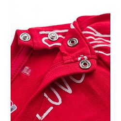 Babyhug Cotton Knit Full Sleeves Co-ords T-Shirt & Pajama Night Suit with Love Print - Red
