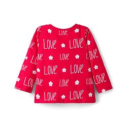 Babyhug Cotton Knit Full Sleeves Co-ords T-Shirt & Pajama Night Suit with Love Print - Red