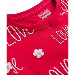 Babyhug Cotton Knit Full Sleeves Co-ords T-Shirt & Pajama Night Suit with Love Print - Red