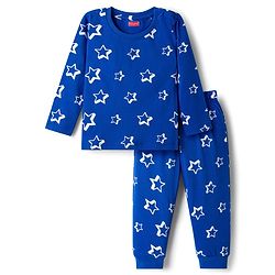 Babyhug Cotton Knit Full Sleeves Co-ords T-Shirt & Pajama Night Suit with Star Print - Navy Blue