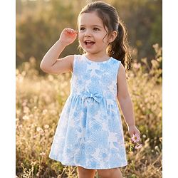 Babyhug Single Jersey Knit Sleeveless Frock with Floral Print & Bow Applique - Multicolor