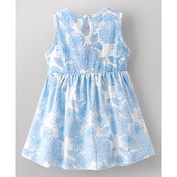 Babyhug Single Jersey Knit Sleeveless Frock with Floral Print & Bow Applique - Multicolor