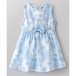 Babyhug Single Jersey Knit Sleeveless Frock with Floral Print & Bow Applique - Multicolor