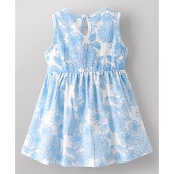 Babyhug Single Jersey Knit Sleeveless Frock with Floral Print & Bow Applique - Multicolor