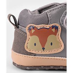 Cute Walk by Babyhug Velcro Closure Booties with Fox Patch -  Grey