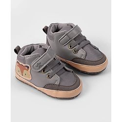 Cute Walk by Babyhug Velcro Closure Booties with Fox Patch -  Grey