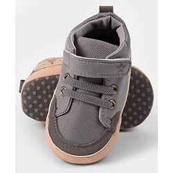 Cute Walk by Babyhug Velcro Closure Booties with Fox Patch -  Grey