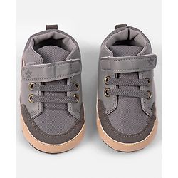 Cute Walk by Babyhug Velcro Closure Booties with Fox Patch -  Grey