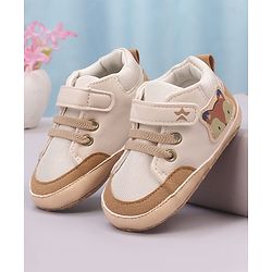 Cute Walk by Babyhug Velcro Closure Booties with Fox Patch -  Grey