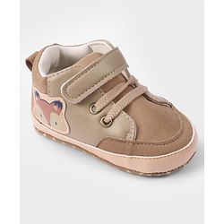 Cute Walk by Babyhug Velcro Closure Booties with Fox Patch -  Grey