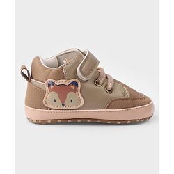 Cute Walk by Babyhug Velcro Closure Booties with Fox Patch -  Grey