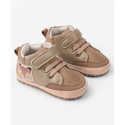 Cute Walk by Babyhug Velcro Closure Booties with Fox Patch -  Grey