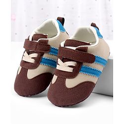 Cute Walk by Babyhug Velcro Closure Booties with Stripe Design - Khaki