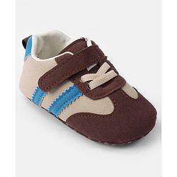 Cute Walk by Babyhug Velcro Closure Booties with Stripe Design - Khaki