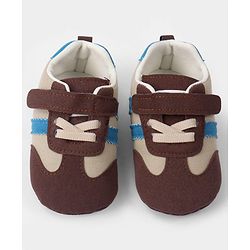 Cute Walk by Babyhug Velcro Closure Booties with Stripe Design - Khaki