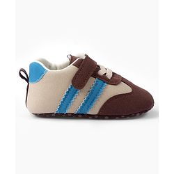 Cute Walk by Babyhug Velcro Closure Booties with Stripe Design - Khaki