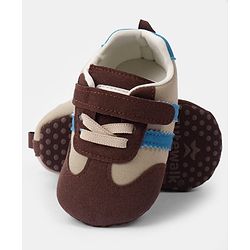 Cute Walk by Babyhug Velcro Closure Booties with Stripe Design - Khaki