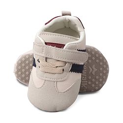 Cute Walk by Babyhug Velcro Closure Booties with Stripe Design - Khaki
