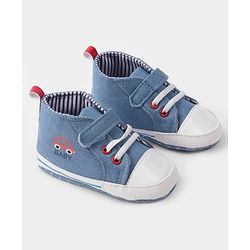 Cute Walk by Babyhug Velcro Closure Booties with Car Print- Sky Blue