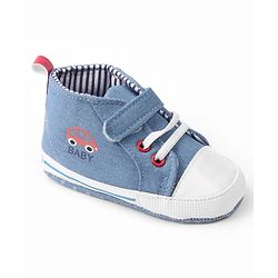 Cute Walk by Babyhug Velcro Closure Booties with Car Print- Sky Blue