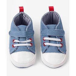 Cute Walk by Babyhug Velcro Closure Booties with Car Print- Sky Blue