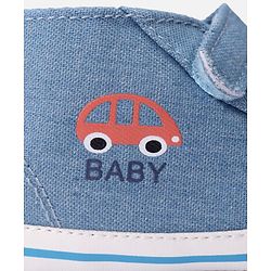 Cute Walk by Babyhug Velcro Closure Booties with Car Print- Sky Blue