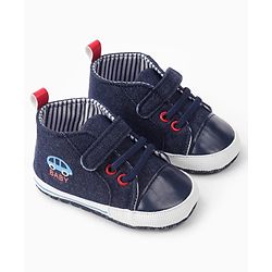 Cute Walk by Babyhug Velcro Closure Booties with Car Print- Sky Blue