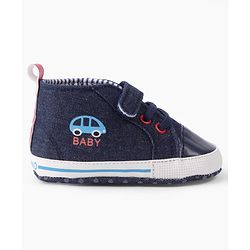 Cute Walk by Babyhug Velcro Closure Booties with Car Print- Sky Blue