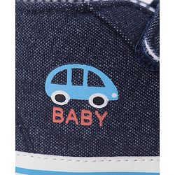 Cute Walk by Babyhug Velcro Closure Booties with Car Print- Sky Blue