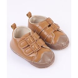 Cute Walk by Babyhug Velcro Closure Solid Colour Booties -Beige