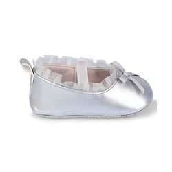 Cute Walk by Babyhug Slip On Booties with Bow Applique - Silver