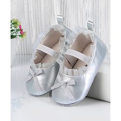 Cute Walk by Babyhug Slip On Booties with Bow Applique - Silver
