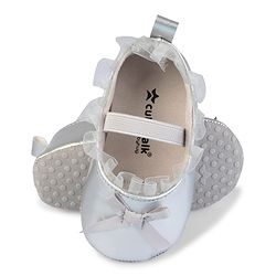 Cute Walk by Babyhug Slip On Booties with Bow Applique - Silver