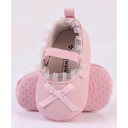 Cute Walk by Babyhug Slip On Booties with Bow Applique - Silver