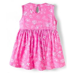 Babyhug 100% Cotton Knit Sleeveless Floral Printed Frock With Bow Applique - Multicolour