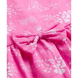 Babyhug 100% Cotton Knit Sleeveless Floral Printed Frock With Bow Applique - Multicolour
