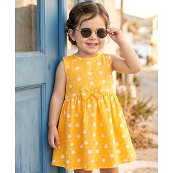 Babyhug Single Jersey Knit Sleeveless Frock with Floral Print & Bow Applique - Multicolor