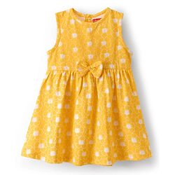 Babyhug Single Jersey Knit Sleeveless Frock with Floral Print & Bow Applique - Multicolor