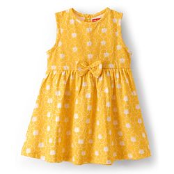 Babyhug Single Jersey Knit Sleeveless Frock with Floral Print & Bow Applique - Multicolor