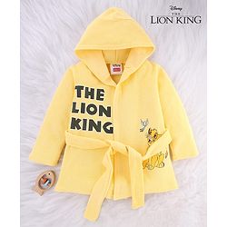 Babyhug Disney Terry Knit  Hooded Full Sleeves Bath Robe With Lion King Graphics - Yellow