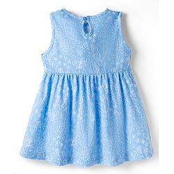 Babyhug Single Jersey Knit Antibacterial Sleeveless Floral Printed Frock with Bow Applique - Blue