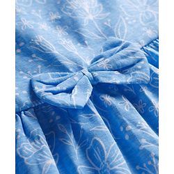 Babyhug Single Jersey Knit Antibacterial Sleeveless Floral Printed Frock with Bow Applique - Blue