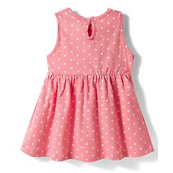 Babyhug Single Jersey Knit Sleeveless Frock With Polka Dot Print & Bow Applique - Pink