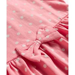 Babyhug Single Jersey Knit Sleeveless Frock With Polka Dot Print & Bow Applique - Pink