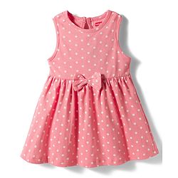 Babyhug Single Jersey Knit Sleeveless Frock With Polka Dot Print & Bow Applique - Pink